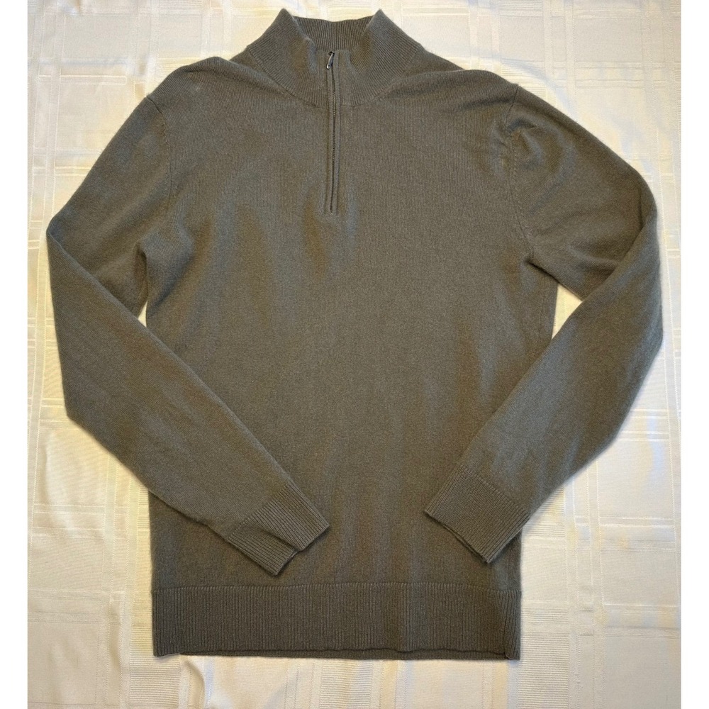 The Commons Sweater Mens M Green Cashmere Quarter Zip Mock Neck MGS10419 Knit